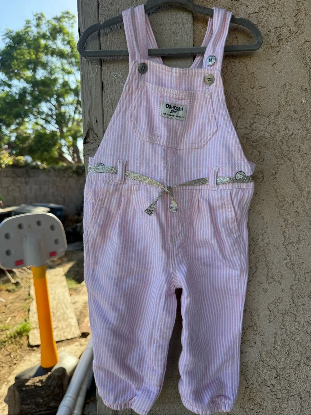 OshKosh B'gosh Light Pink & White Striped Girls' Overalls